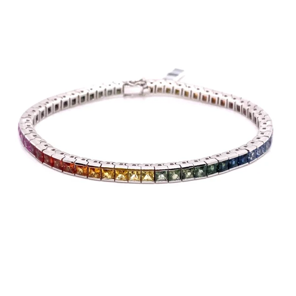 Tennis bracciale in oro bianco e zaffiri naturali multicolor ct.11.40 - immagine 2