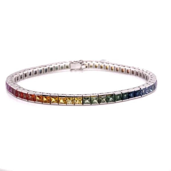 Tennis bracciale in oro bianco e zaffiri naturali multicolor ct.11.40