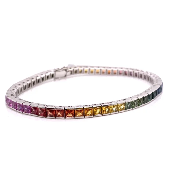 Tennis bracciale in oro bianco e zaffiri naturali multicolor ct.11.40 - immagine 3
