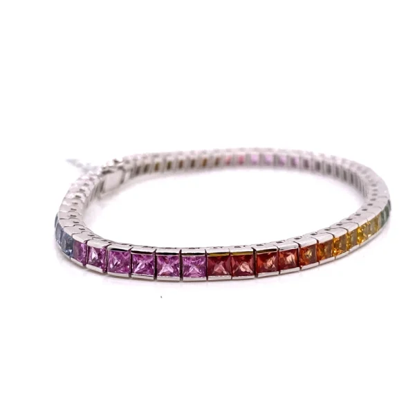 Tennis bracciale in oro bianco e zaffiri naturali multicolor ct.11.40 - immagine 4