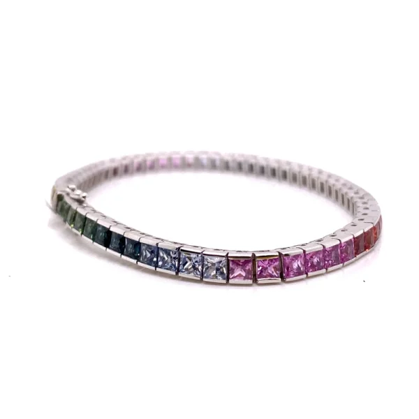 Tennis bracciale in oro bianco e zaffiri naturali multicolor ct.11.40 - immagine 5