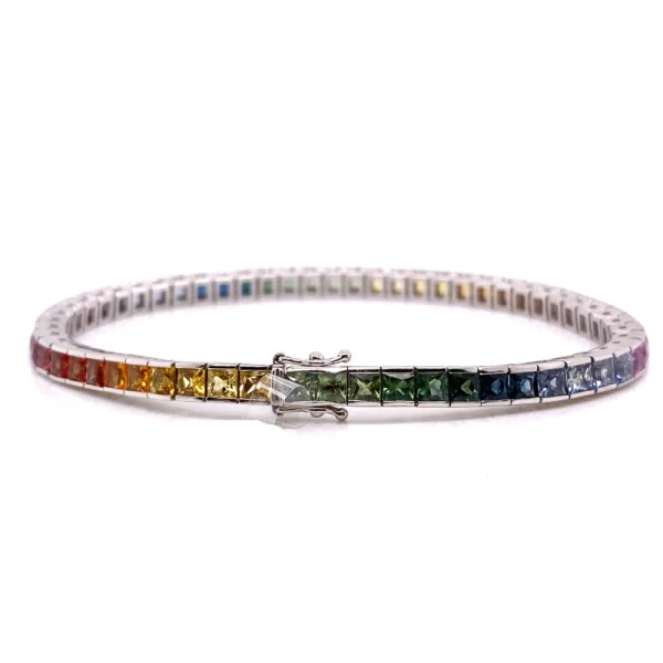 Tennis bracciale in oro bianco e zaffiri naturali multicolor ct.11.40 - immagine 6