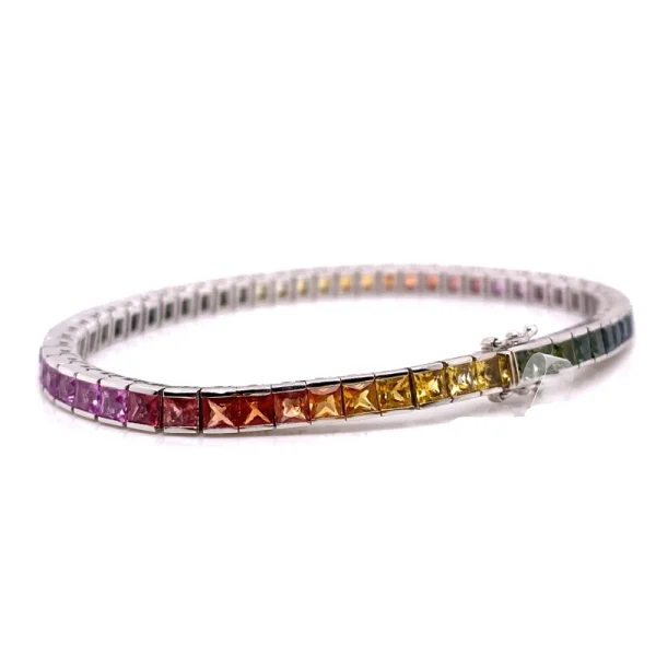 Tennis bracciale in oro bianco e zaffiri naturali multicolor ct.11.40 - immagine 7