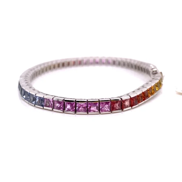 Tennis bracciale in oro bianco e zaffiri naturali multicolor ct.11.40 - immagine 8