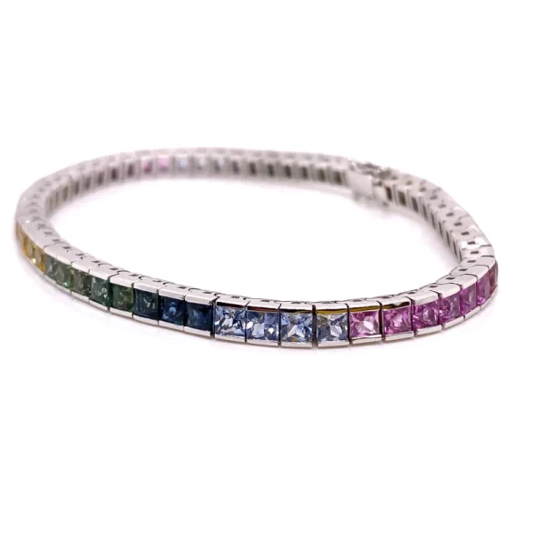 Tennis bracciale in oro bianco e zaffiri naturali multicolor ct.11.40 - immagine 9