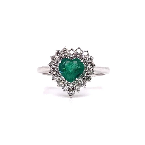 Anello in oro bianco con smeraldo taglio cuore e brillanti - immagine 2