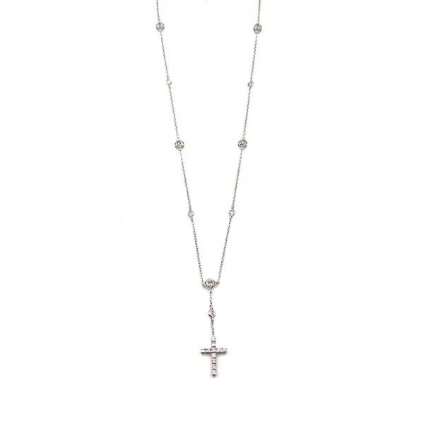 Collana rosario in oro bianco e diamanti taglio brillante ct.0.40 - immagine 2