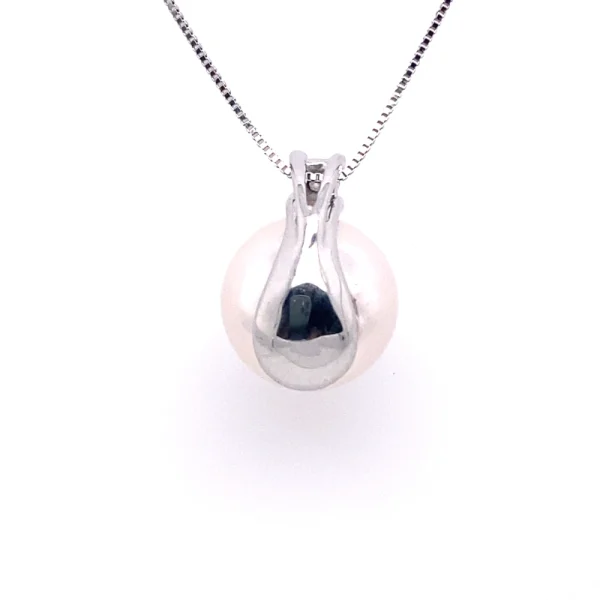 Collana con pendente in oro bianco con perla Akoya e diamante - immagine 2