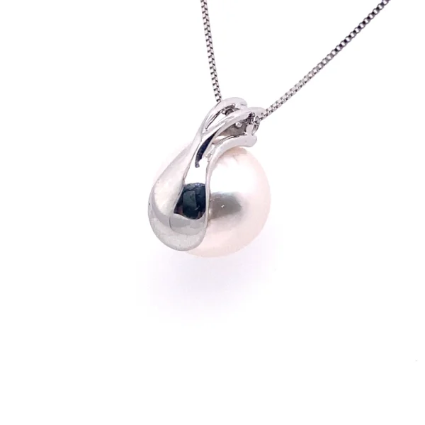 Collana con pendente in oro bianco con perla Akoya e diamante - immagine 3
