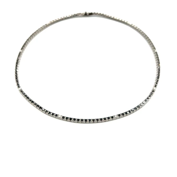 Collana Tennis in oro bianco e diamanti neri e bianchi taglio brillante ct.5.04 - immagine 2