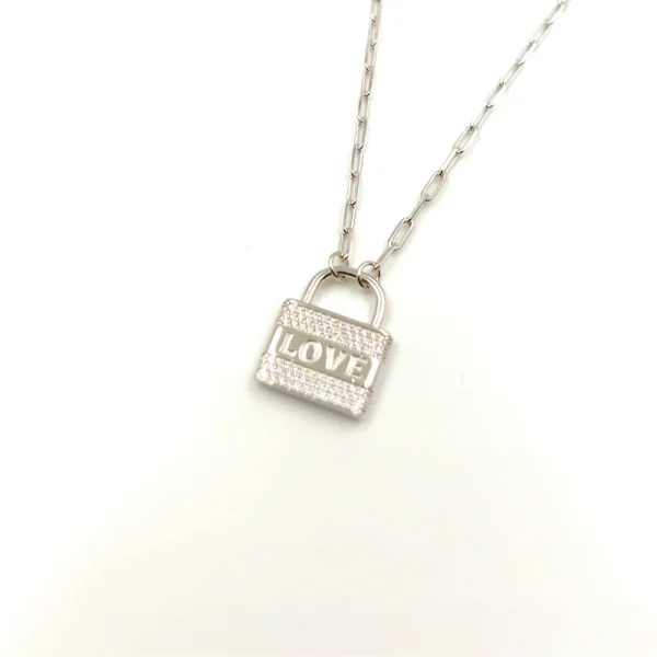 Collana in argento 925 con lucchetto love e zirconia cubica