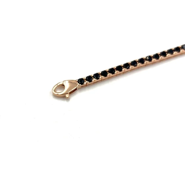 Tennis bracciale in argento rosa e zirconi neri - immagine 2