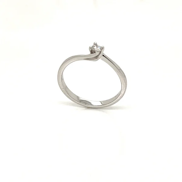 Anello solitario in oro bianco 18k e diamante certificato ct. 0.09