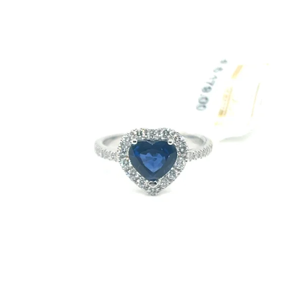 Anello con Zaffiro Blu taglio Cuore e Diamanti - immagine 2