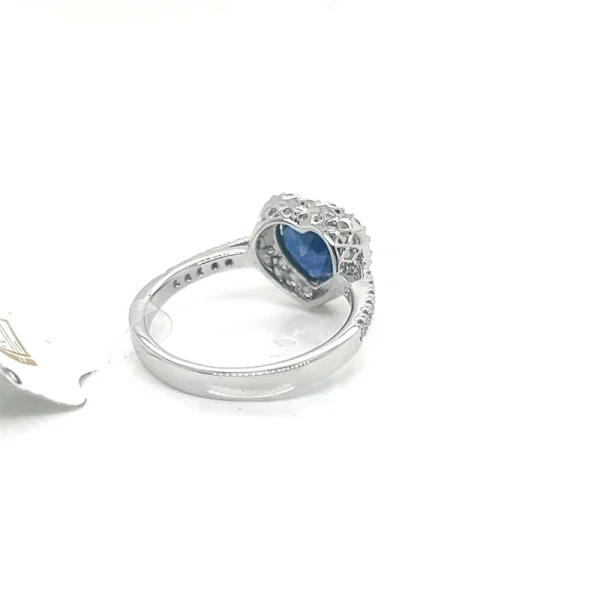 Anello con Zaffiro Blu taglio Cuore e Diamanti - immagine 4