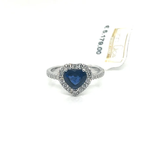 Anello con Zaffiro Blu taglio Cuore e Diamanti - immagine 6
