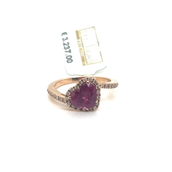 Anello con Zaffiro Rosa taglio Cuore e Diamanti - immagine 2