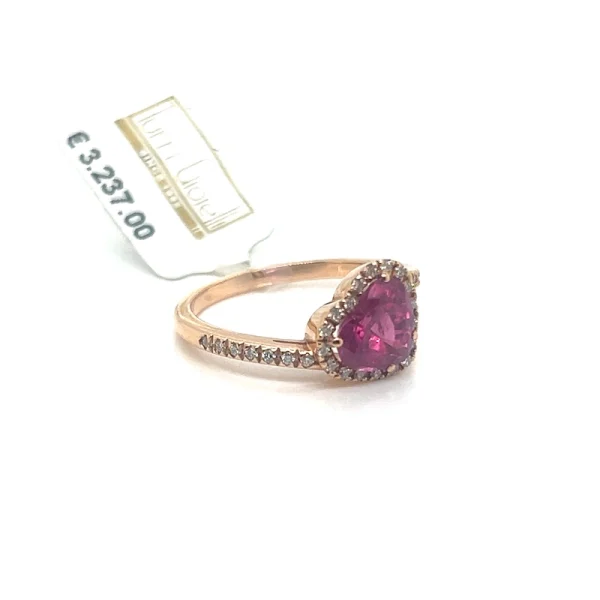 Anello con Zaffiro Rosa taglio Cuore e Diamanti - immagine 3
