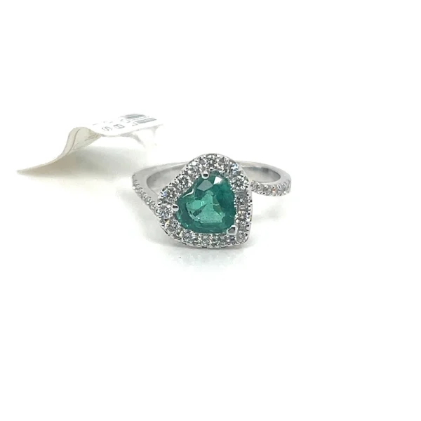 Anello con Smeraldo taglio Cuore e Diamanti - immagine 2