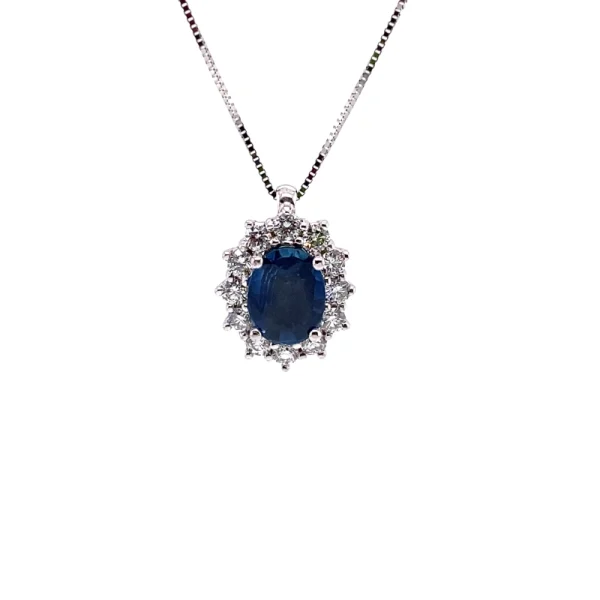 Pendente in oro bianco con zaffiro e diamanti ct.1.28 - immagine 5