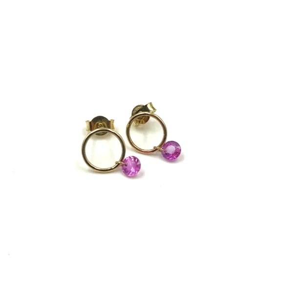 Orecchini modello Bea in oro giallo con Zaffiro Rosa