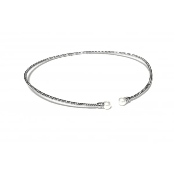 Collana in argento rodiato con perle naturali