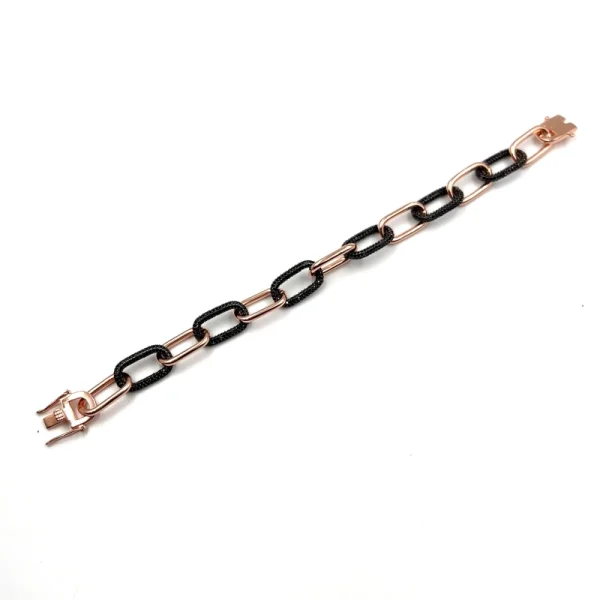 Bracciale in argento 925 placato rosè con zirconia cubica nera - immagine 2