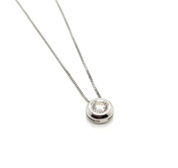 Collana punto luce cipollina in oro bianco e diamante ct.0.10